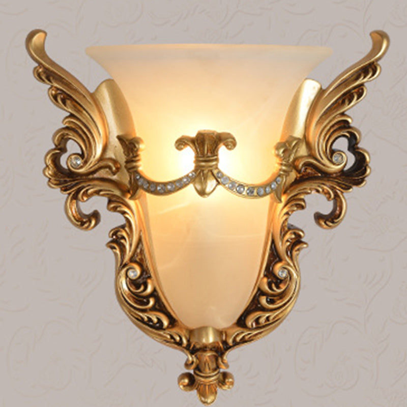Traditional European Resin Carving Pattern Glass Lampshade 1 - Light Wall Sconce Lamp For Living Room