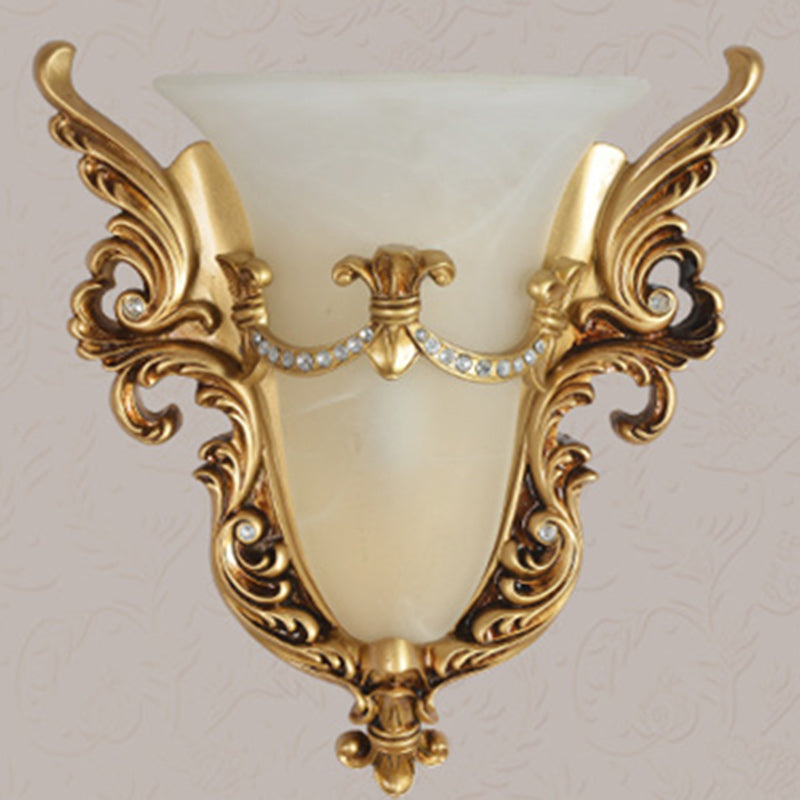 Traditional European Resin Carving Pattern Glass Lampshade 1 - Light Wall Sconce Lamp For Living Room