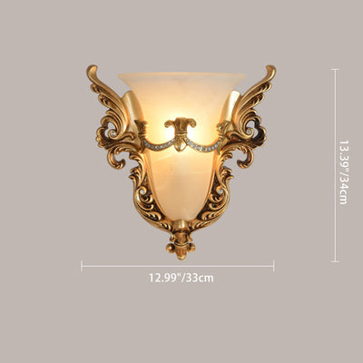 Traditional European Resin Carving Pattern Glass Lampshade 1 - Light Wall Sconce Lamp For Living Room