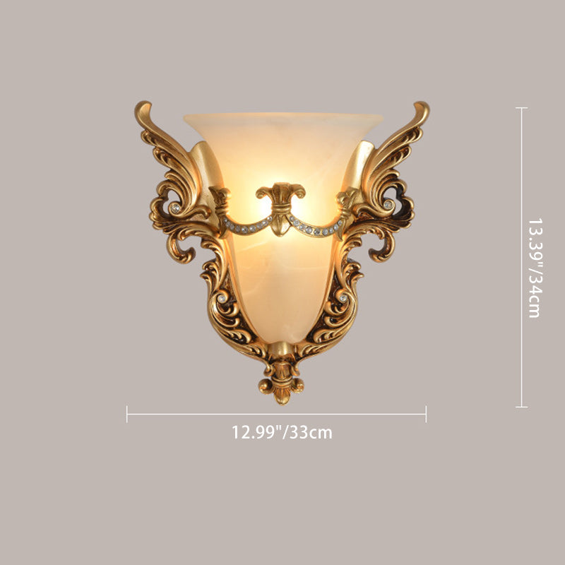 Traditional European Resin Carving Pattern Glass Lampshade 1 - Light Wall Sconce Lamp For Living Room