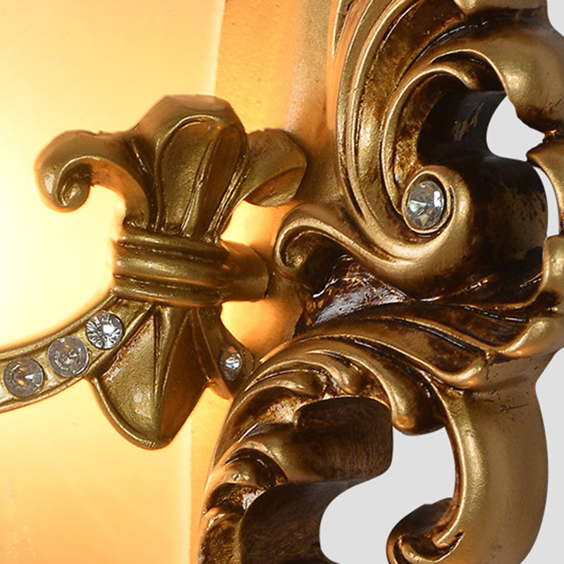 Traditional European Resin Carving Pattern Glass Lampshade 1 - Light Wall Sconce Lamp For Living Room