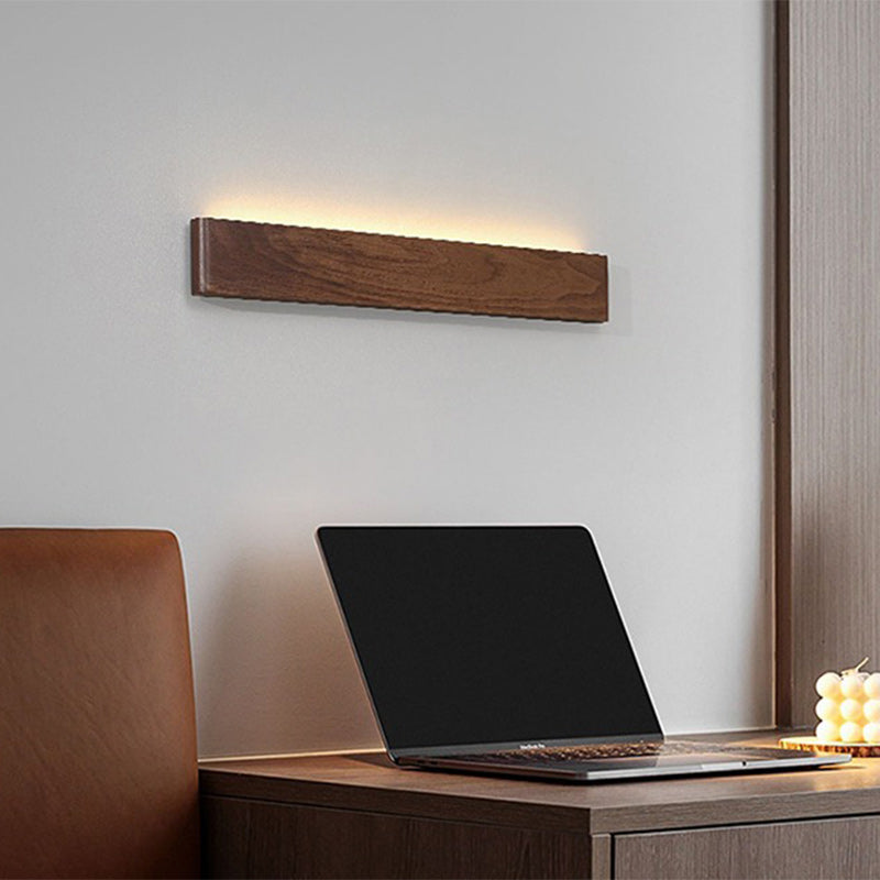 Moderne minimalistische rechteckige Streifen Aluminium Walnuss PC LED Wandleuchte für Wohnzimmer 