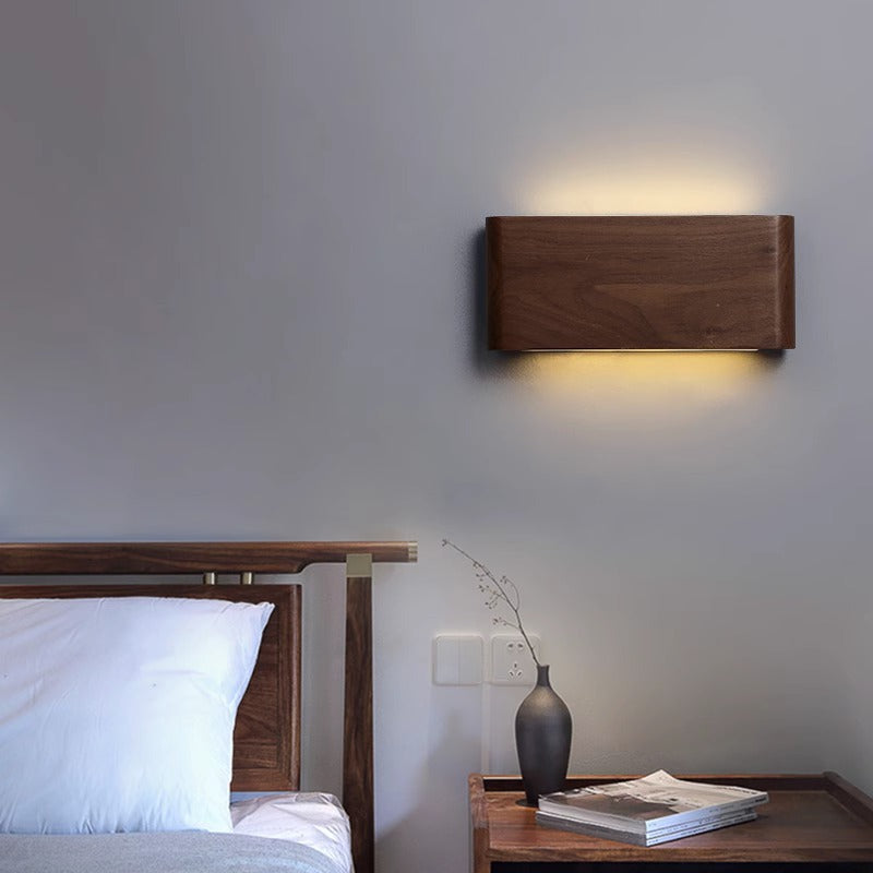 Moderne minimalistische rechteckige Streifen Aluminium Walnuss PC LED Wandleuchte für Wohnzimmer 