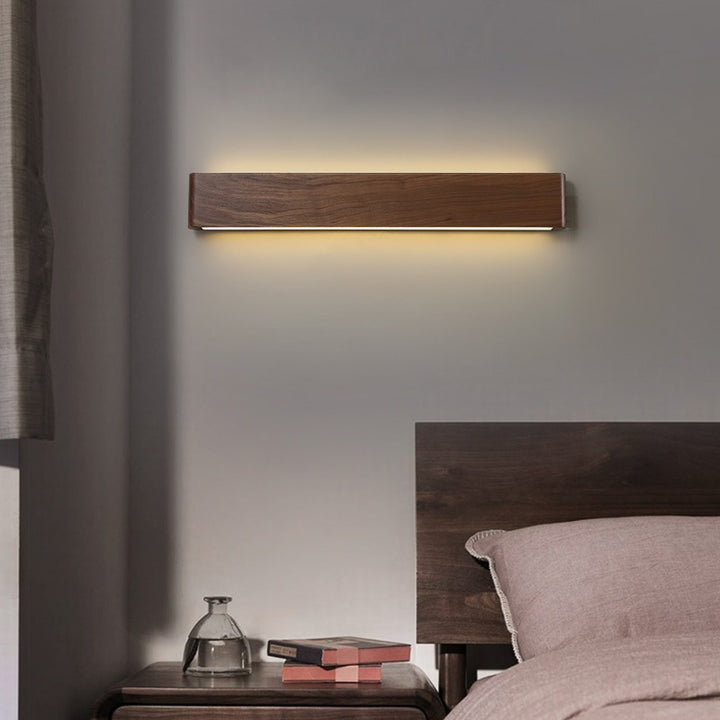 Moderne minimalistische rechteckige Streifen Aluminium Walnuss PC LED Wandleuchte für Wohnzimmer 
