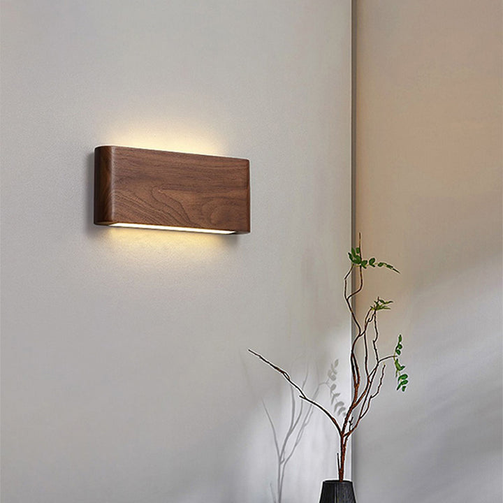 Moderne minimalistische rechteckige Streifen Aluminium Walnuss PC LED Wandleuchte für Wohnzimmer 