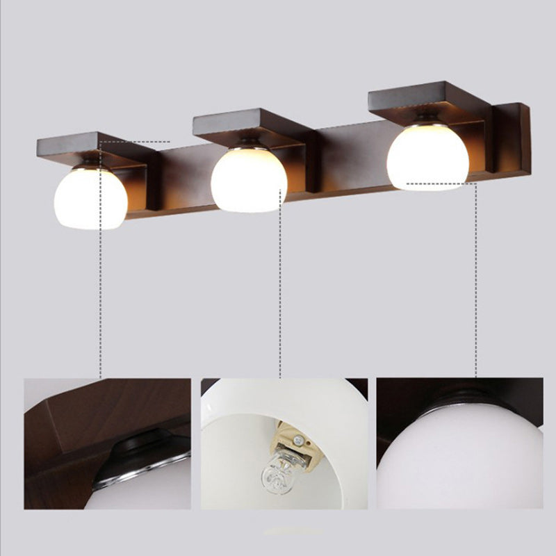 Lampe murale contemporaine nordique rectangulaire en bois massif avec verre 2/3 - Applique pour miroir de salle de bain 