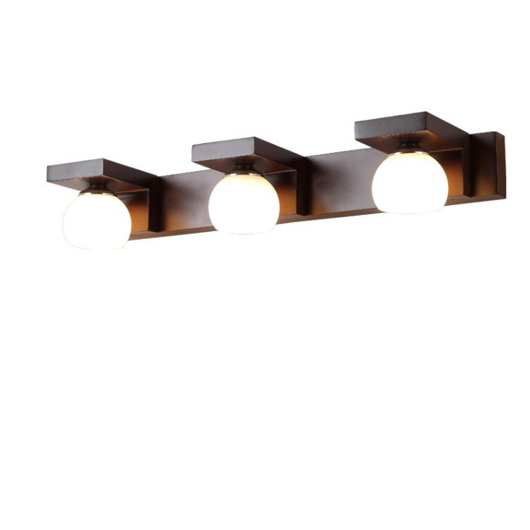 Lampe murale contemporaine nordique rectangulaire en bois massif avec verre 2/3 - Applique pour miroir de salle de bain 