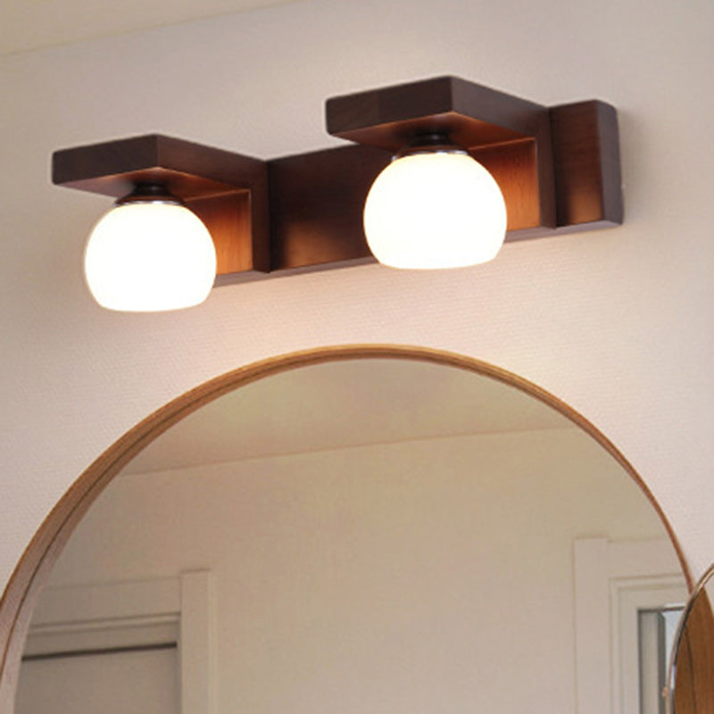 Lampe murale contemporaine nordique rectangulaire en bois massif avec verre 2/3 - Applique pour miroir de salle de bain 