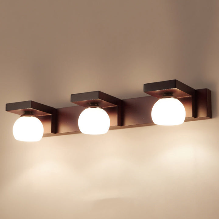 Lampe murale contemporaine nordique rectangulaire en bois massif avec verre 2/3 - Applique pour miroir de salle de bain 