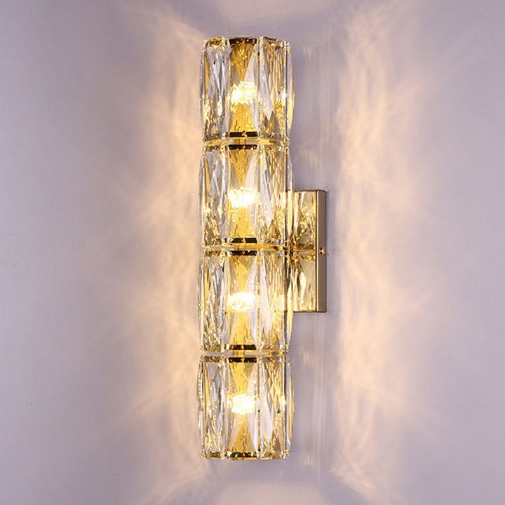 Modern Luxury Cylinder Stainless Steel Crystal Lampshade 2/4/6 - Light Wall Sconce Lamp For Bedroom
