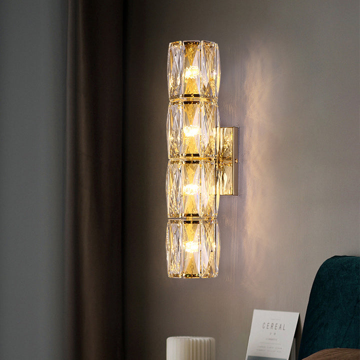 Moderne Luxus Zylinder Edelstahl Kristall Lampenschirm 2/4/6 - Licht Wandleuchte für Schlafzimmer 
