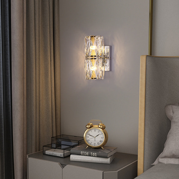 Moderne Luxus Zylinder Edelstahl Kristall Lampenschirm 2/4/6 - Licht Wandleuchte für Schlafzimmer 
