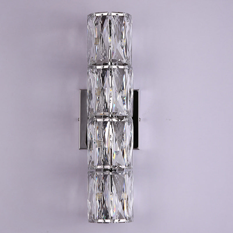 Modern Luxury Cylinder Stainless Steel Crystal Lampshade 2/4/6 - Light Wall Sconce Lamp For Bedroom