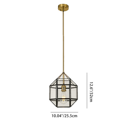 Zeitgenössischer skandinavischer polygonaler Würfel-Kupfer-Glas-Lampenschirm 1 - Licht-Pendelleuchte für das Esszimmer 