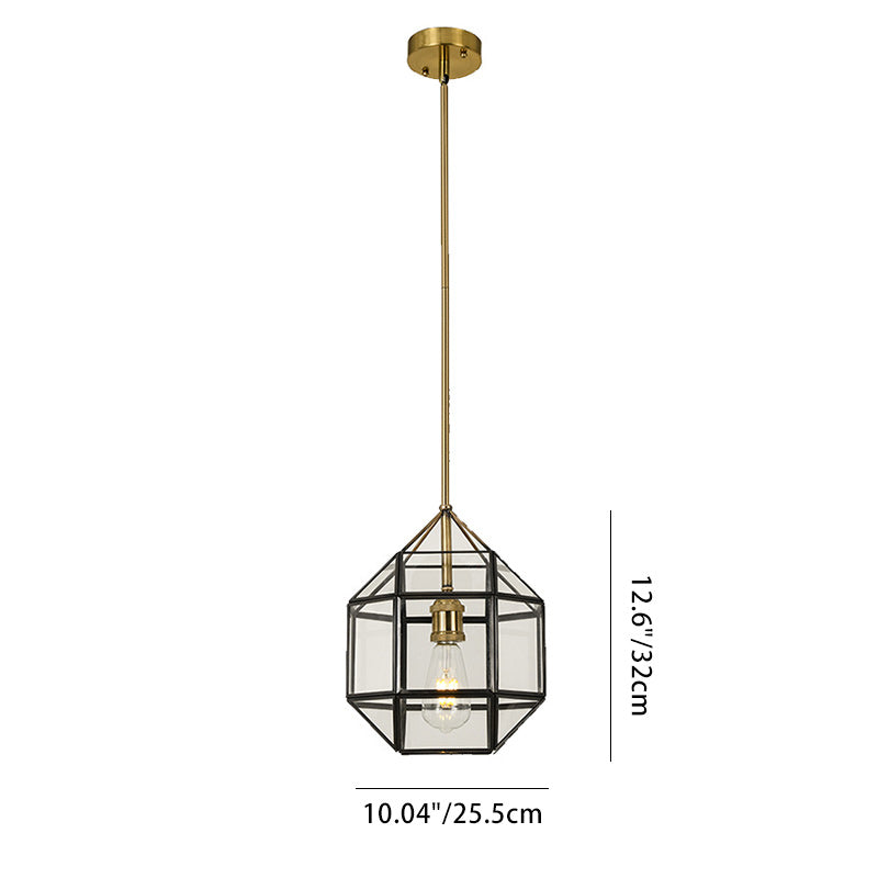 Zeitgenössischer skandinavischer polygonaler Würfel-Kupfer-Glas-Lampenschirm 1 - Licht-Pendelleuchte für das Esszimmer 