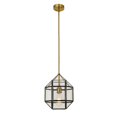 Zeitgenössischer skandinavischer polygonaler Würfel-Kupfer-Glas-Lampenschirm 1 - Licht-Pendelleuchte für das Esszimmer 