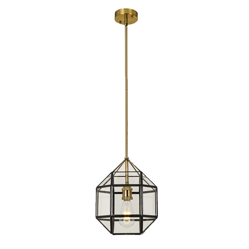 Zeitgenössischer skandinavischer polygonaler Würfel-Kupfer-Glas-Lampenschirm 1 - Licht-Pendelleuchte für das Esszimmer 