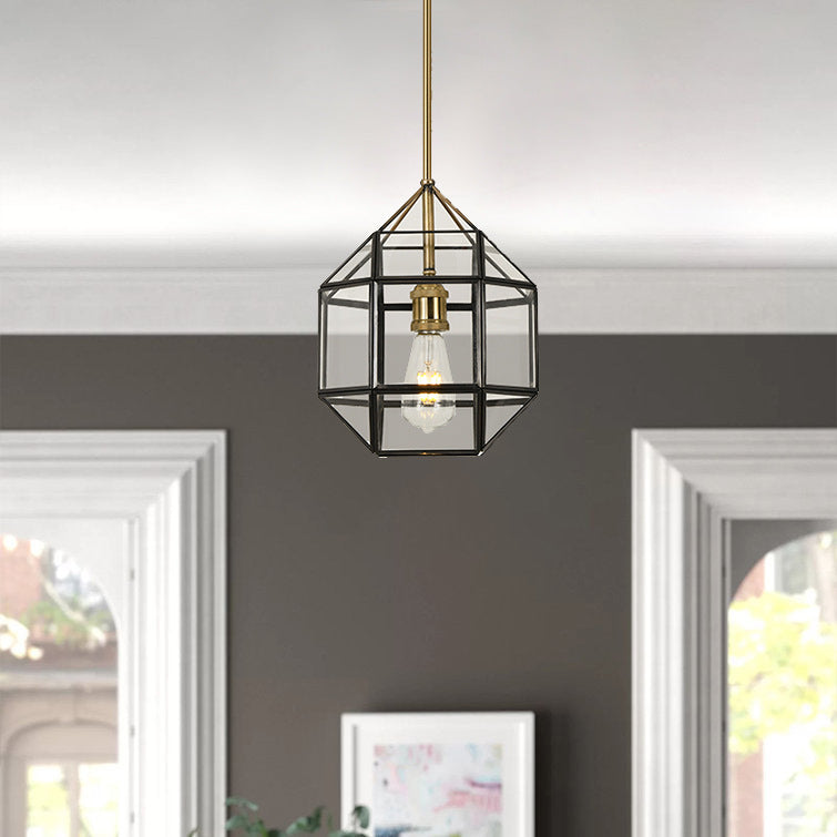 Zeitgenössischer skandinavischer polygonaler Würfel-Kupfer-Glas-Lampenschirm 1 - Licht-Pendelleuchte für das Esszimmer 