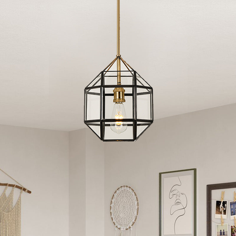 Zeitgenössischer skandinavischer polygonaler Würfel-Kupfer-Glas-Lampenschirm 1 - Licht-Pendelleuchte für das Esszimmer 
