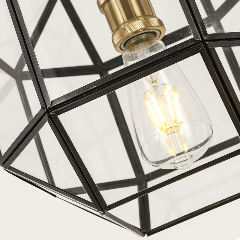 Zeitgenössischer skandinavischer polygonaler Würfel-Kupfer-Glas-Lampenschirm 1 - Licht-Pendelleuchte für das Esszimmer 