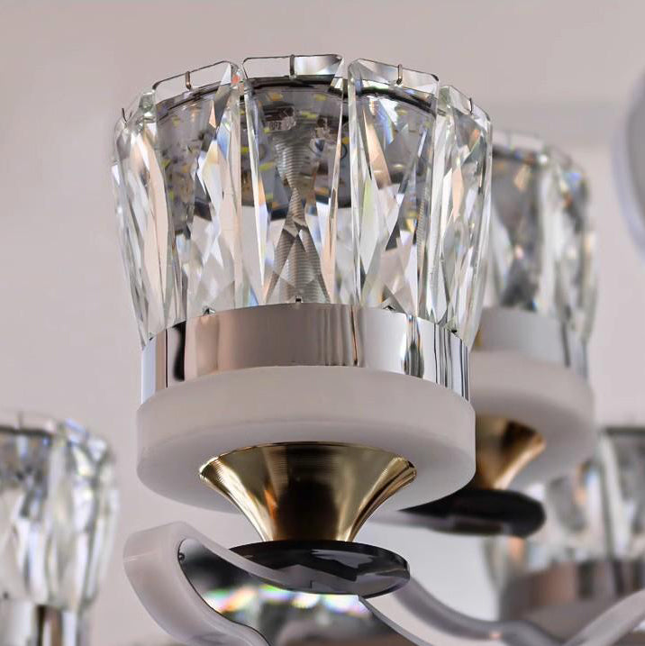 Moderner luxuriöser Edelstahl Acryl Kristall Zylinder Lampenschirm LED Kronleuchter für das Esszimmer 