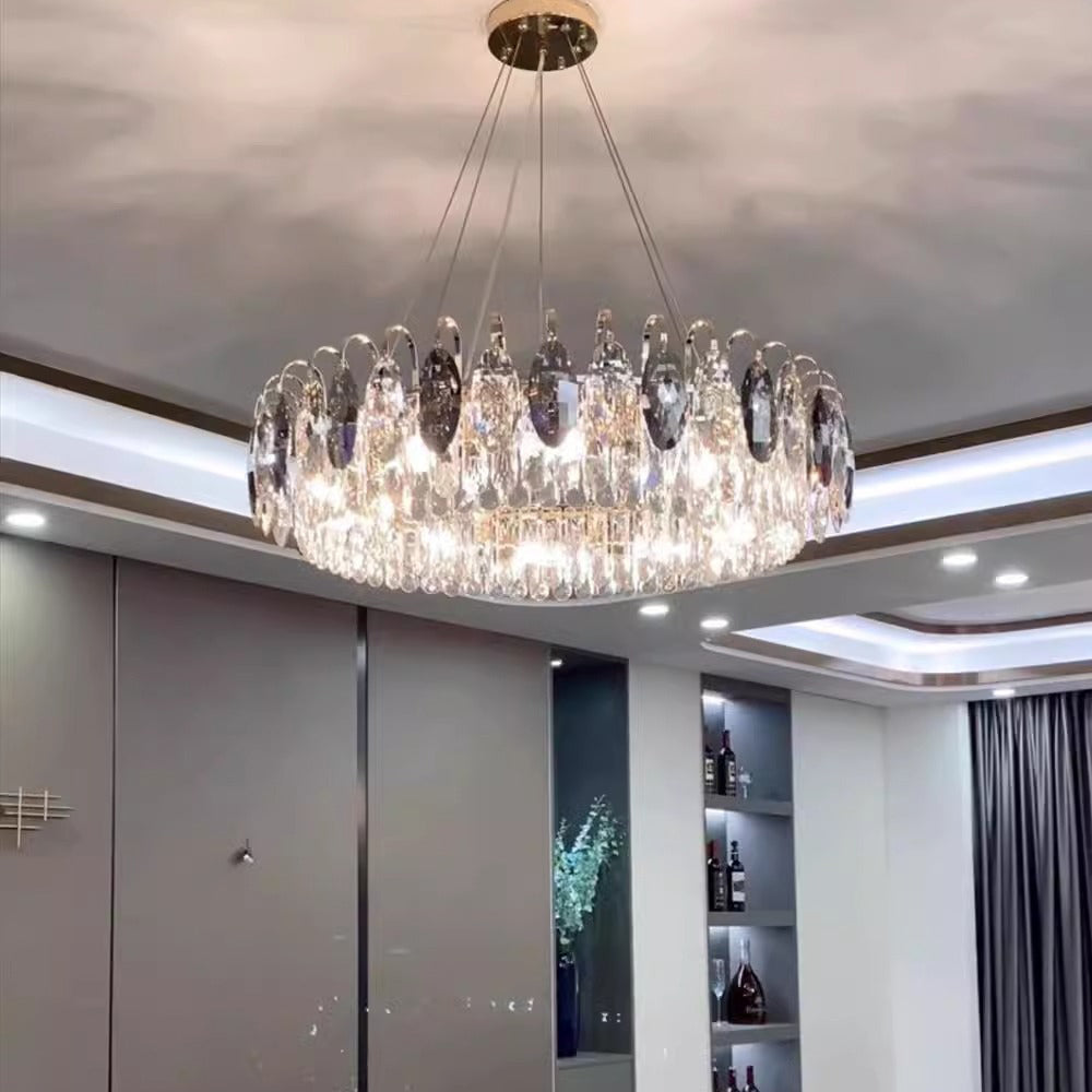 Modern Luxury Dome Round Hardware Crystal Lampshade 6/8/10/12 - Light Chandelier For Living Room