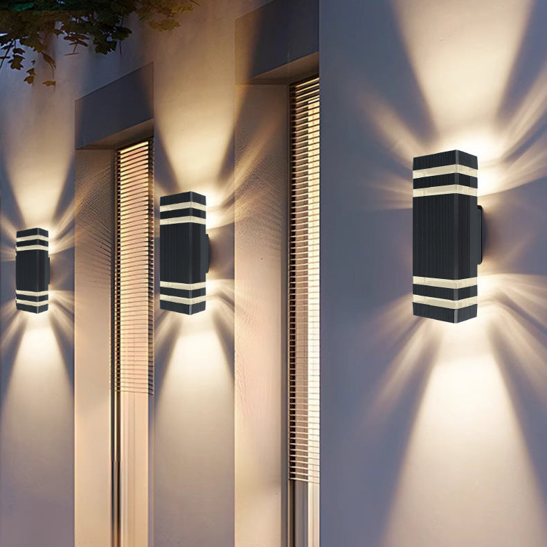 Lámpara Apliqué de Pared Cubo Rectangular de Vidrio y Aluminio Impermeable de Simplicidad Moderna con 2 Luces para Patios Exteriores 