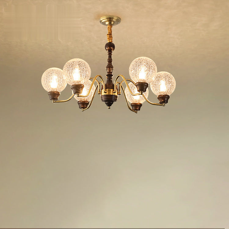 Traditional French Round Balls Ash Brass Glass Lampshade 6/8/10-Light Chandelier For Dining Room