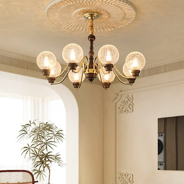 Traditional French Round Balls Ash Brass Glass Lampshade 6/8/10-Light Chandelier For Dining Room