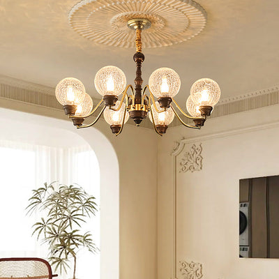 Traditionelle französische runde Kugeln Asche Kupferglas Lampenschirm 6/8/10 - Licht Kronleuchter für Esszimmer 