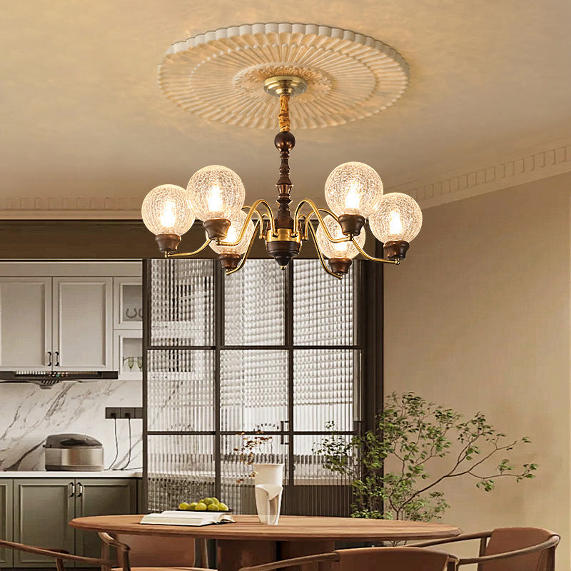 Traditionelle französische runde Kugeln Asche Kupferglas Lampenschirm 6/8/10 - Licht Kronleuchter für Esszimmer 