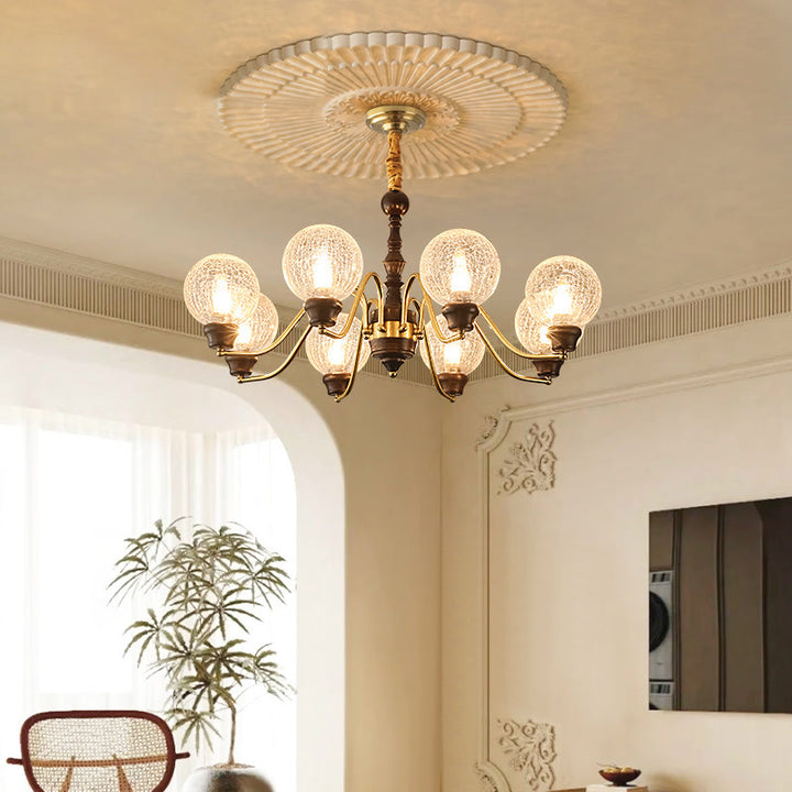 Traditional French Round Balls Ash Brass Glass Lampshade 6/8/10-Light Chandelier For Dining Room