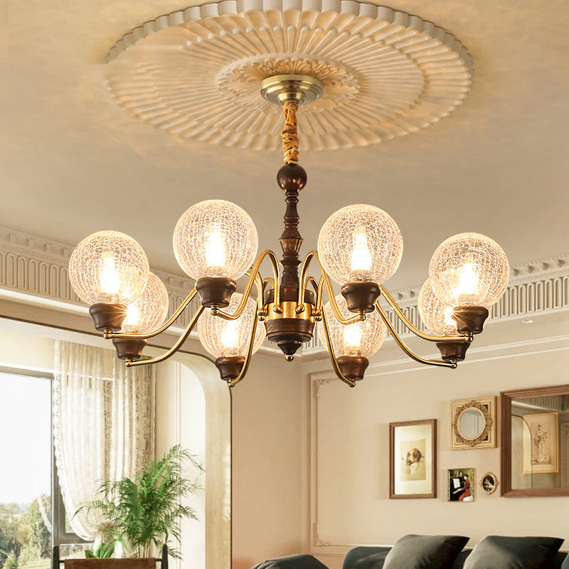 Traditional French Round Balls Ash Brass Glass Lampshade 6/8/10-Light Chandelier For Dining Room