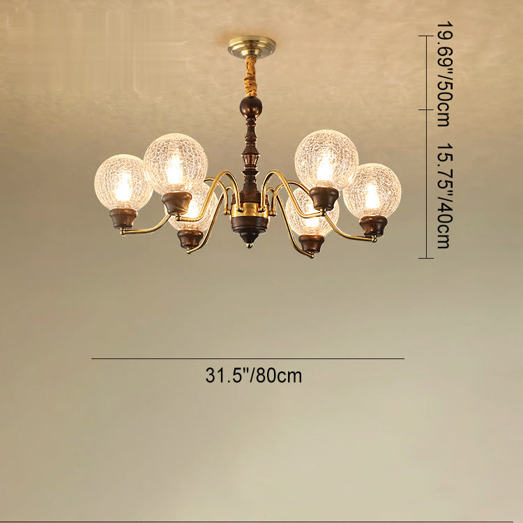 Traditional French Round Balls Ash Brass Glass Lampshade 6/8/10-Light Chandelier For Dining Room