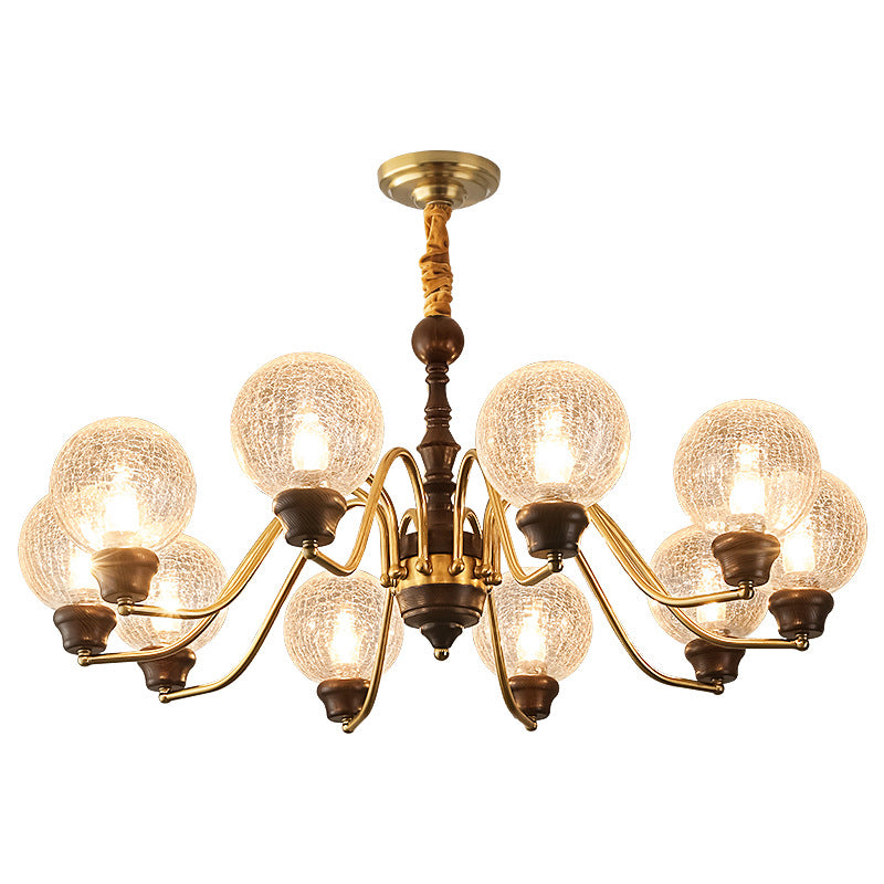Traditional French Round Balls Ash Brass Glass Lampshade 6/8/10-Light Chandelier For Dining Room