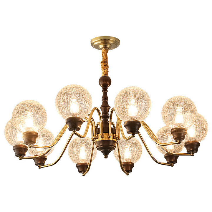 Traditional French Round Balls Ash Brass Glass Lampshade 6/8/10-Light Chandelier For Dining Room