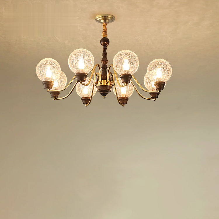 Traditional French Round Balls Ash Brass Glass Lampshade 6/8/10-Light Chandelier For Dining Room