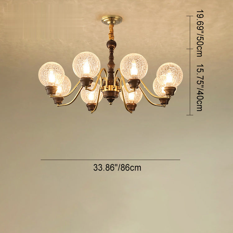 Traditional French Round Balls Ash Brass Glass Lampshade 6/8/10-Light Chandelier For Dining Room
