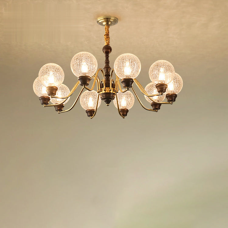 Traditional French Round Balls Ash Brass Glass Lampshade 6/8/10-Light Chandelier For Dining Room
