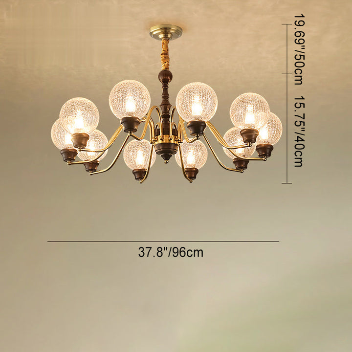 Traditional French Round Balls Ash Brass Glass Lampshade 6/8/10-Light Chandelier For Dining Room