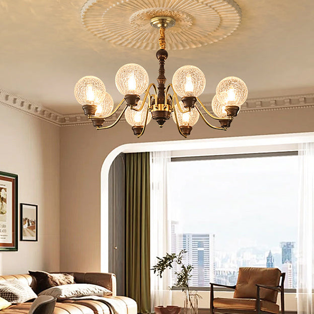 Traditional French Round Balls Ash Brass Glass Lampshade 6/8/10-Light Chandelier For Dining Room
