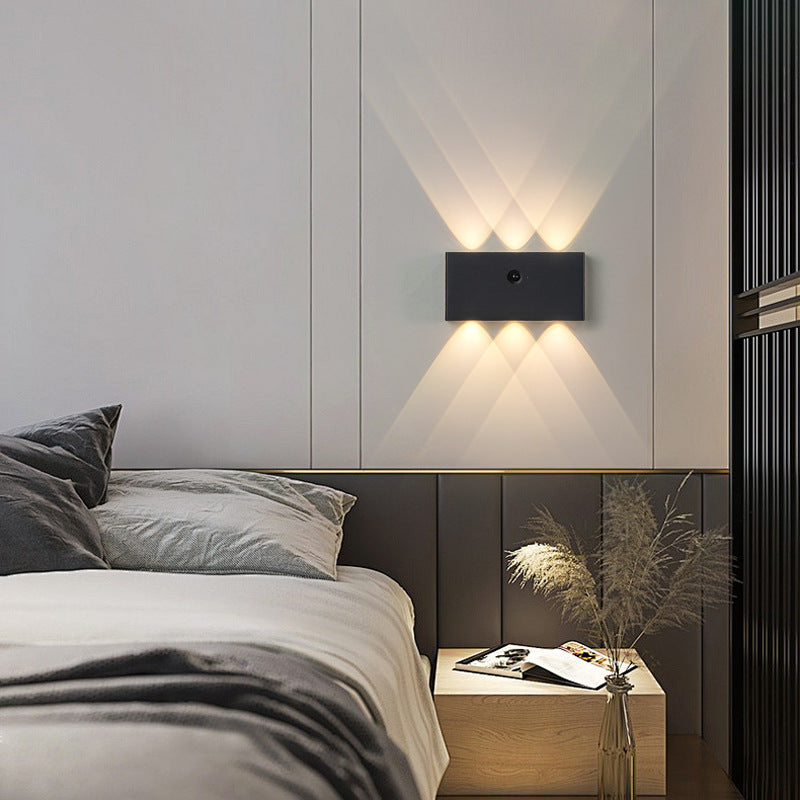 Moderne minimalistische rechteckige LED-Wandleuchte aus Vollaluminium mit menschlicher Körpersensorik für das Wohnzimmer 