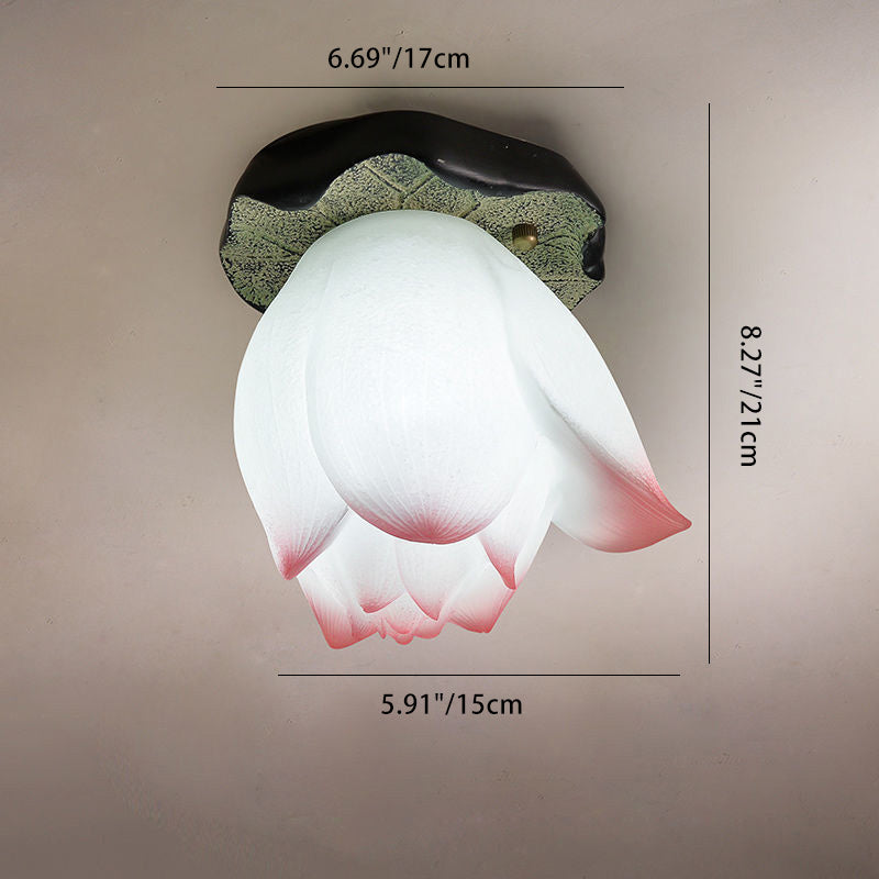 Plafonnier semi-encastré en résine en forme de lotus chinois traditionnel 1 - Lumière pour salon 