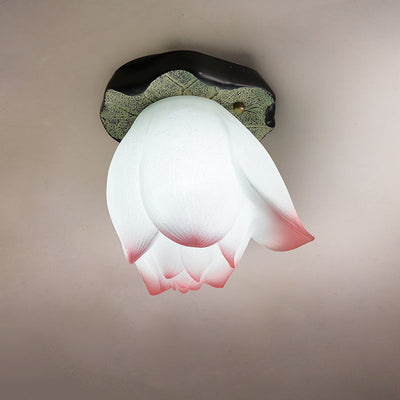 Plafonnier semi-encastré en résine en forme de lotus chinois traditionnel 1 - Lumière pour salon 