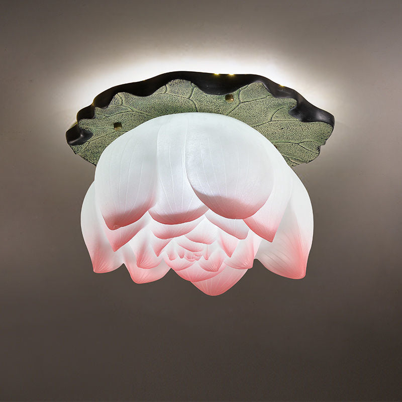 Plafonnier semi-encastré en résine en forme de lotus chinois traditionnel 1 - Lumière pour salon 