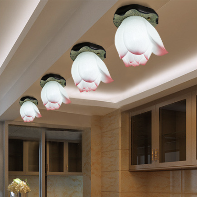 Plafonnier semi-encastré en résine en forme de lotus chinois traditionnel 1 - Lumière pour salon 