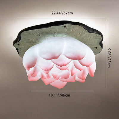 Plafonnier semi-encastré en résine en forme de lotus chinois traditionnel 1 - Lumière pour salon 