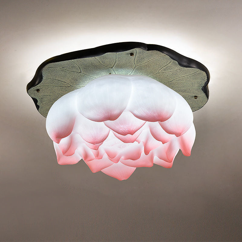 Plafonnier semi-encastré en résine en forme de lotus chinois traditionnel 1 - Lumière pour salon 