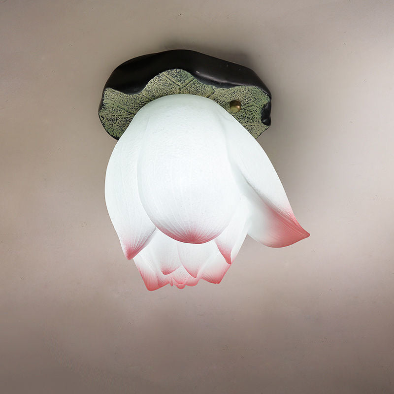Plafonnier semi-encastré en résine en forme de lotus chinois traditionnel 1 - Lumière pour salon 