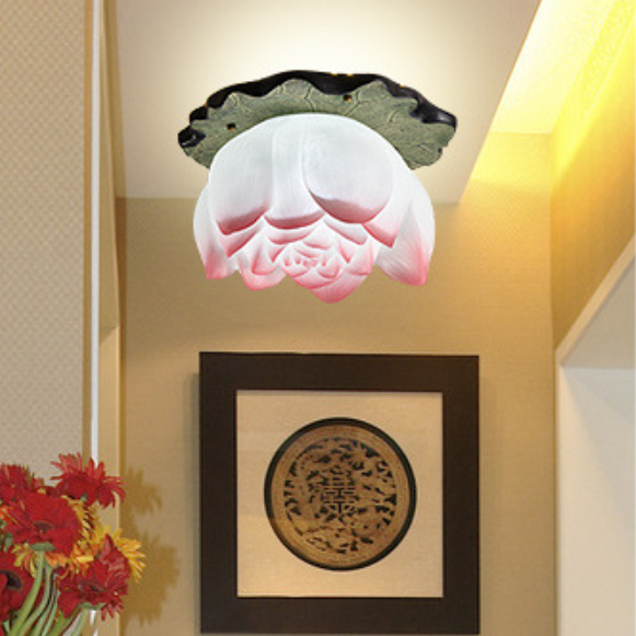 Plafonnier semi-encastré en résine en forme de lotus chinois traditionnel 1 - Lumière pour salon 